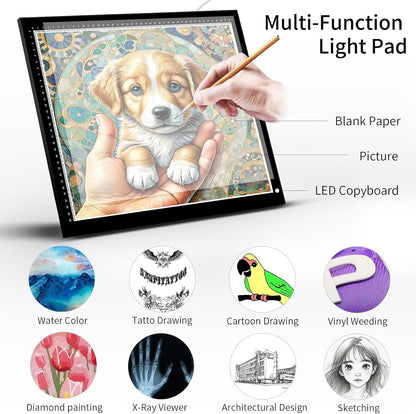 LED Light Pad A0/A1/A2/A3/A4 - Ultra-Thin Tracing Board with Adjustable Brightness, Magnetic Copy Board, Drawing Light Box for Sketching, Diamond Painting, Animation, Tattoo, Weeding Vinyl