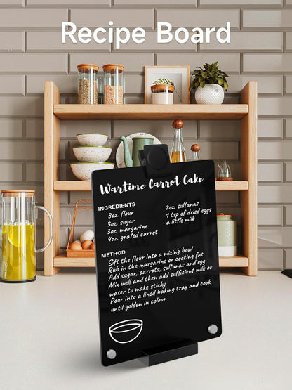 Acrylic Black Dry Erase Board with Stand - 8” x 6” Small Desktop Whiteboard with Marker, Reusable Desk Blackboard, to-Do List, Planner, Memo Clipboard, Menu Board for Office, Home, Bar