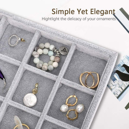 Emibele Glasses Organizer Jewelry Tray, 8 Grids with Clear Lid Velvet Tray Watch Storage Stackable Jewelry Showcase Display Storage with Detachable Inner Dividers, Beige