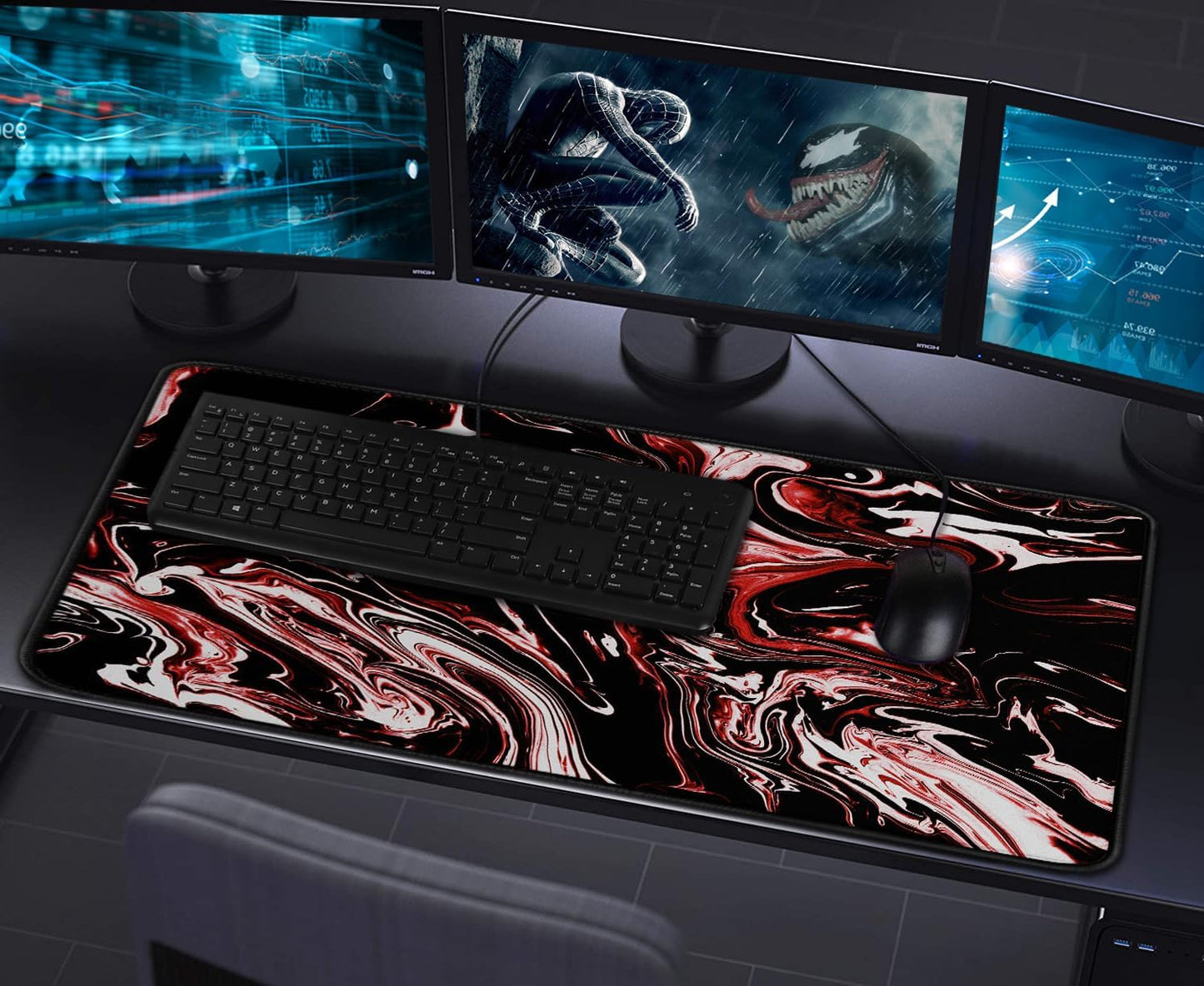 Large Extended Gaming Mouse Pad with Stitched Edges, (31.5X15.7In) Durable Non-Slip Natural Rubber Base, Waterproof Computer Keyboard Pad Mat for Esports Pros/Gamer/Desktop/Office/Home-Black