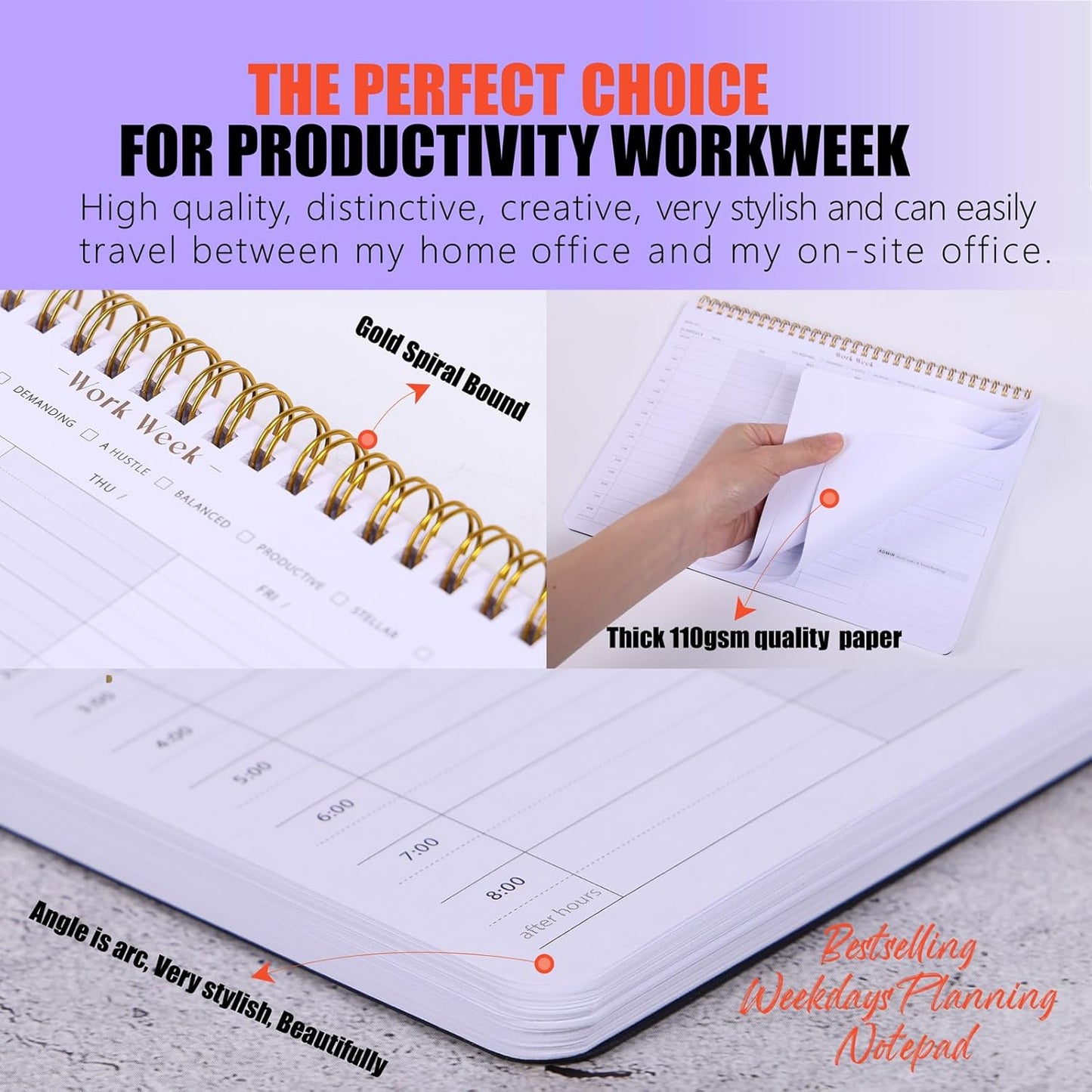 ZERONE CENTRE Productivity Weekly Planner - 54 Sheets Dashboard Spiral Deskpad Has 6 Focus Areas to List Tasks for Goals, Projects, Clients, Academic, or Shopping-Organize Your Daily Work Efficiently