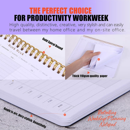 ZERONE CENTRE Productivity Weekly Planner - 54 Sheets Dashboard Spiral Deskpad Has 6 Focus Areas to List Tasks for Goals, Projects, Clients, Academic, or Shopping-Organize Your Daily Work Efficiently