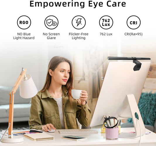 Thunderobot L1 Computer Monitor Lamp, Ra95 Light for Eye Caring, Asymmetric Light Source, Ten-Level Dimming No Video Flicker Blue Light Safe E-Sports Desktop Reading Lamp