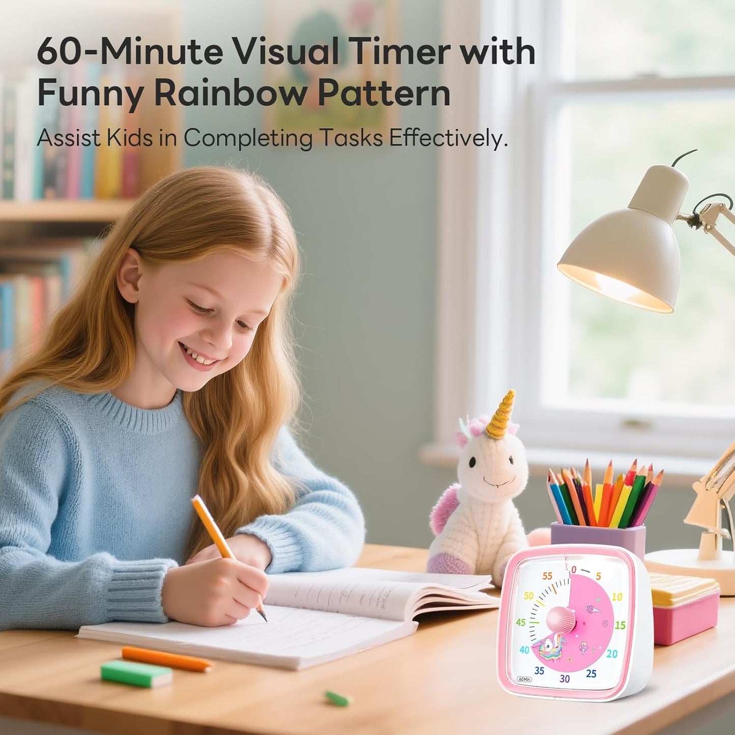 Yunbaoit Visual Timer with Night Light, 60-Minute Countdown Timer for Kids and Adults, Silent Classroom Timer, Time Management Tool for Home, School, or Work (Light Blue)