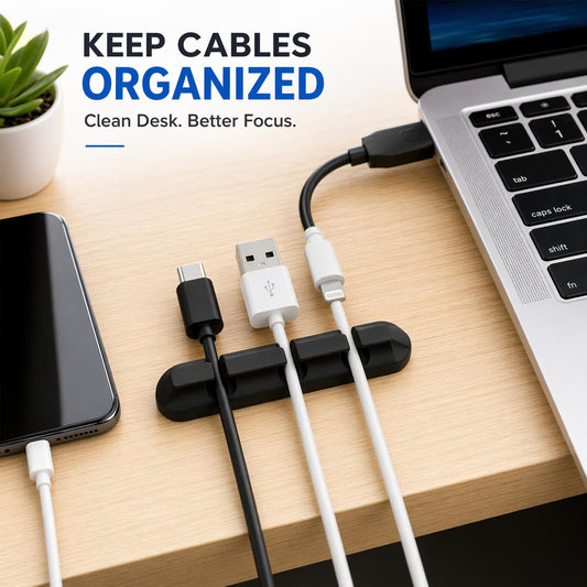 Cable Organizer Clips 2 Pack, Silicone Cord Holder for Desk, Strong Adhesive Cable Organizer for USB Charging Cables, Home Office & Car Wire Management (Black)