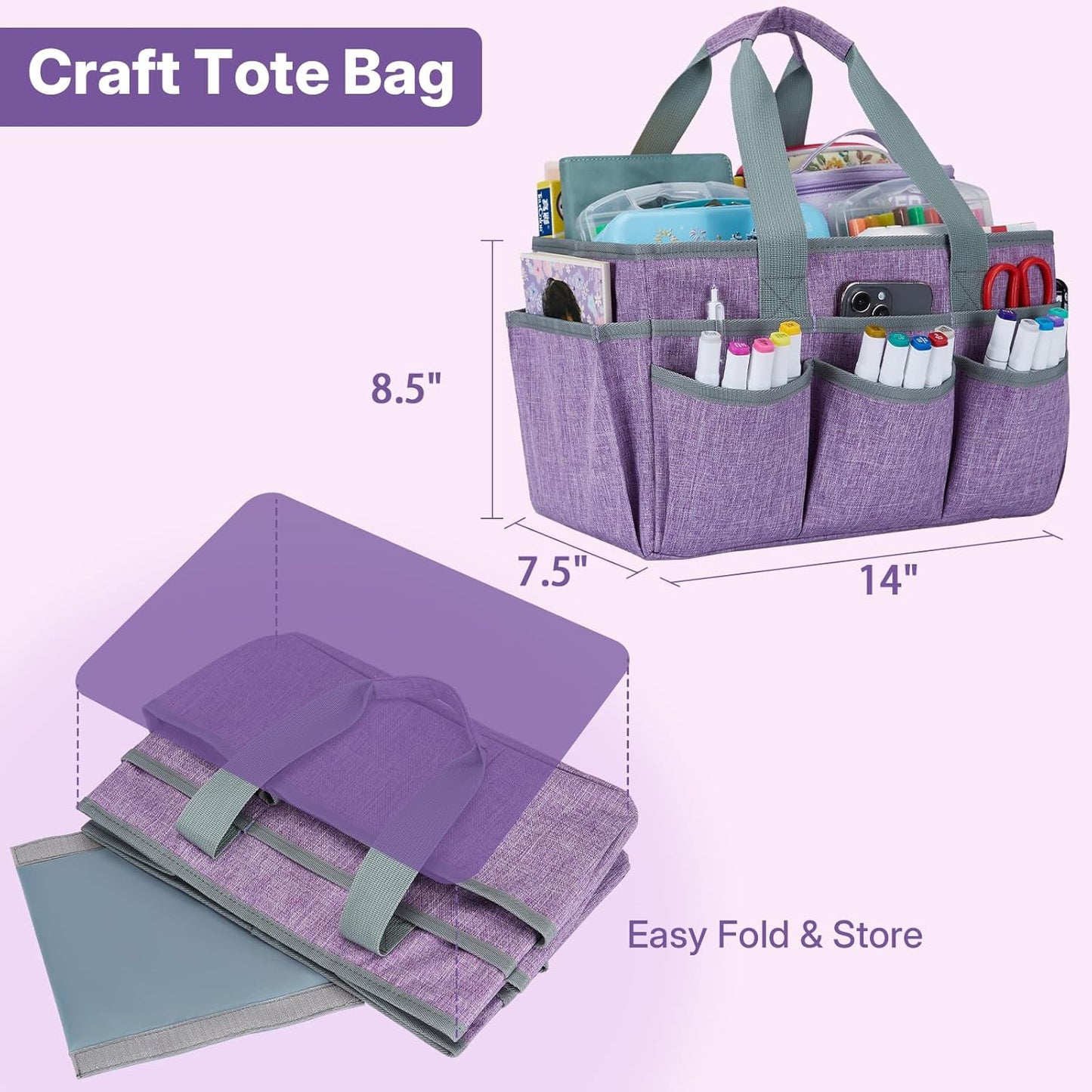 Craft Organizer Tote Bag, Art Organizer, Craft Caddy with Multiple Pockets, Storage Bag for Sewing Tools, Art Supplies, Home and Office (Cat Print)