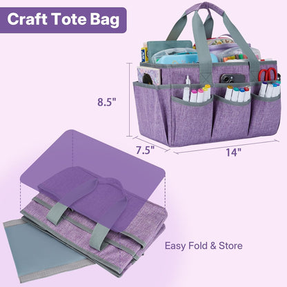 Craft Organizer Tote Bag, Art Organizer, Craft Caddy with Multiple Pockets, Storage Bag for Sewing Tools, Art Supplies, Home and Office (Cat Print)