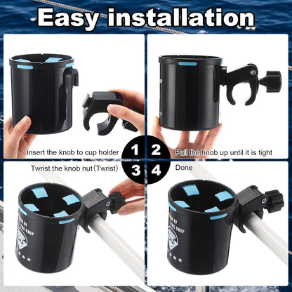 Teenyyou Marine Boat Rail Cup Holder No Drilling Drink Holder Clamp on Kayak Cup Holders Boat Accessories Gifts Install on Pole Grip Rail Grab Bar for Men