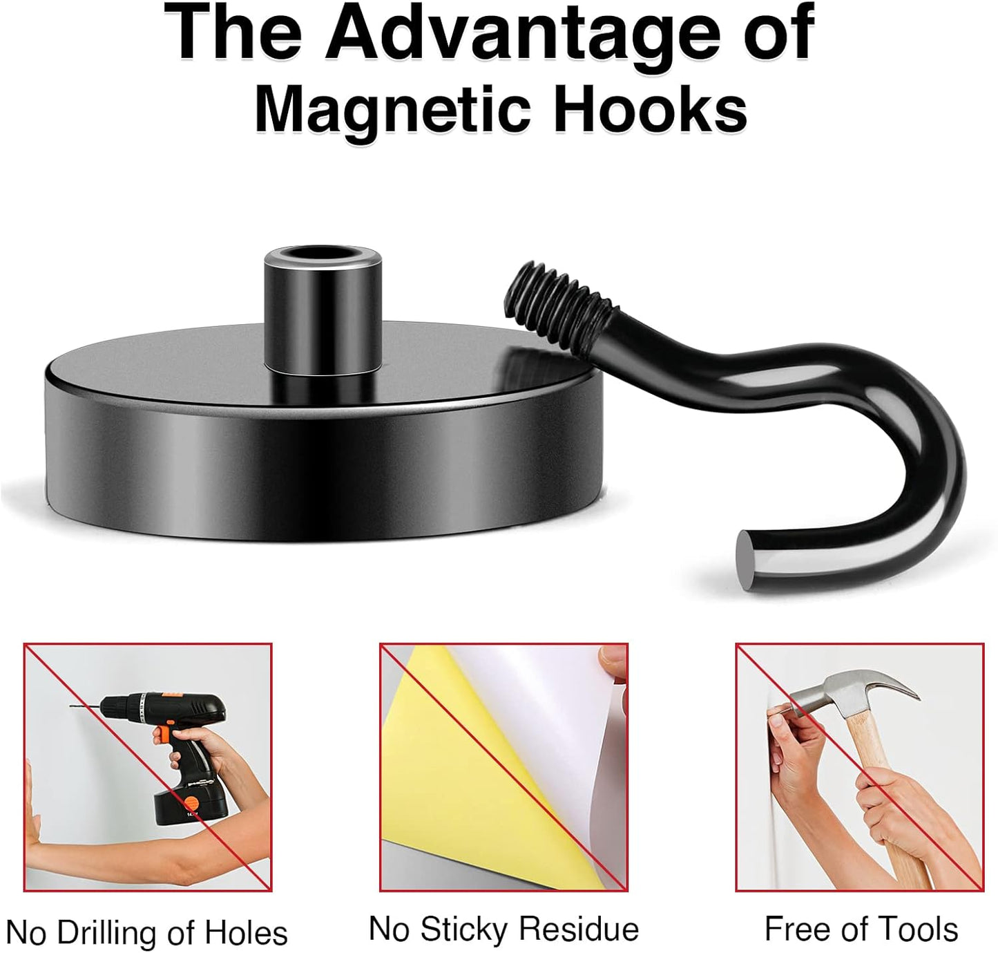 MIKEDE Black Magnetic Hooks 85Lbs Heavy Duty Earth Magnets with Hooks for Cruise Cabin Strong Magnet Hooks for Hanging Super Metal Magnetic Hanger for Grill Fridge Kitchen - Pack of 10