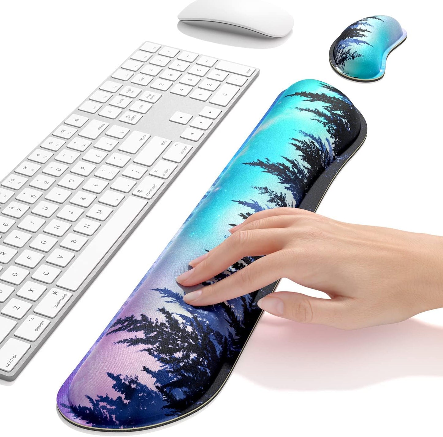Dapesuom Enlarge Keyboard Wrist Rest, Memory Foam Wrist Cushion for Desk Mat Support, Cute Pain Relief Keyboard Mouse Pad Rests Set with Non-Slip Base for Gaming Laptop Office Computer, Elegant Flower
