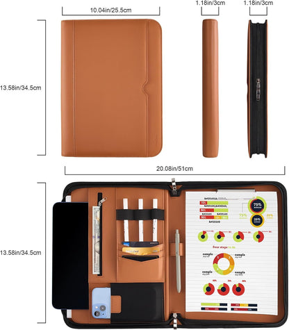 ProCase Portfolio Business Padfolio Folder with Zipper, Conference Meeting Executive File Legal Document Organizer with Pockets Letter Size A4 Writing Pad Notepad Padfolio -Black