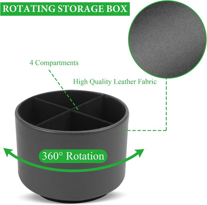 Round Leather Art Supply Organizer,Remote Control Holder,360 Degree Rotating,Multi-Functional Pencil Holder,4 Compartments Desktop Stationary Organizer(1-Fractal Flower) | Round - Colors B