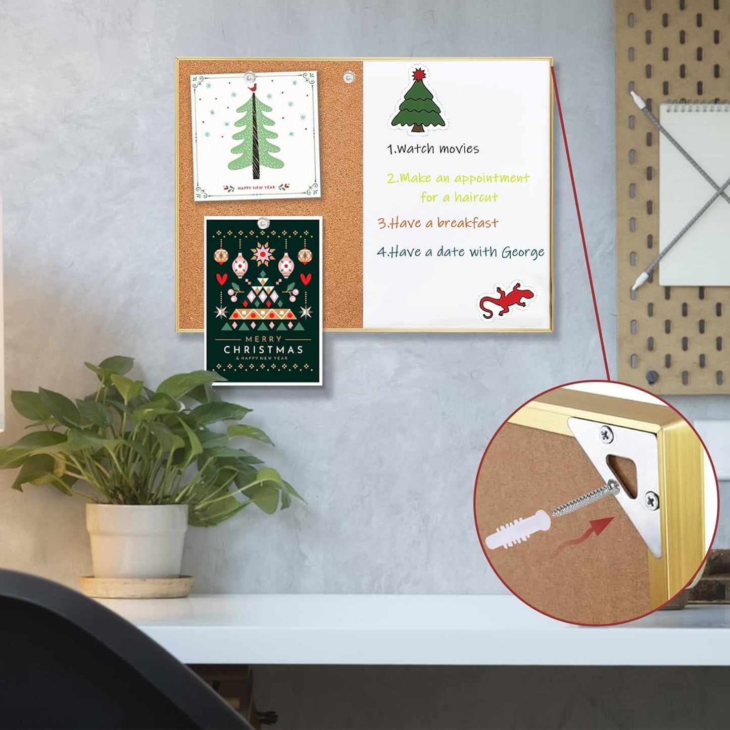 Okydoky Cork Board White Board Combo, Small Size 10.6" x 14.6" Magnetic Dry Erase Board/Bulletin Combination Board, Gold Aluminum Frame, for Home, Office, School(ZHBB-Gold-2737)
