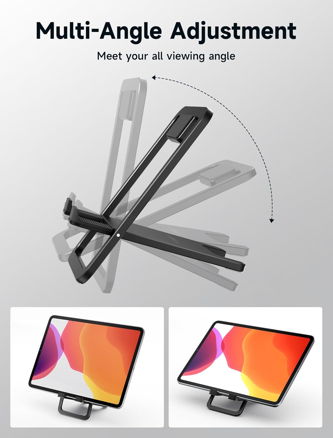 JSAUX Universal Tablet Stand, Portable Foldable Tablet Holder for Desk Compatible with iPad mini/Air, Samsung Galaxy Tab, Kindle Fire, Steam Deck, Switch 2, ROG Ally, iPhone and Other Tablets-Gray