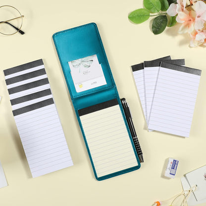 Outus 10 Pcs Mini Pocket Notepad Holder Set Included Small Leather Pocket Notebook Holder with 50 Lined Sheets, Metal Pen, 8 Pcs 3 x 5 Inch Memo Book Refills, 30 Lined Paper Per Note Pad (Black)