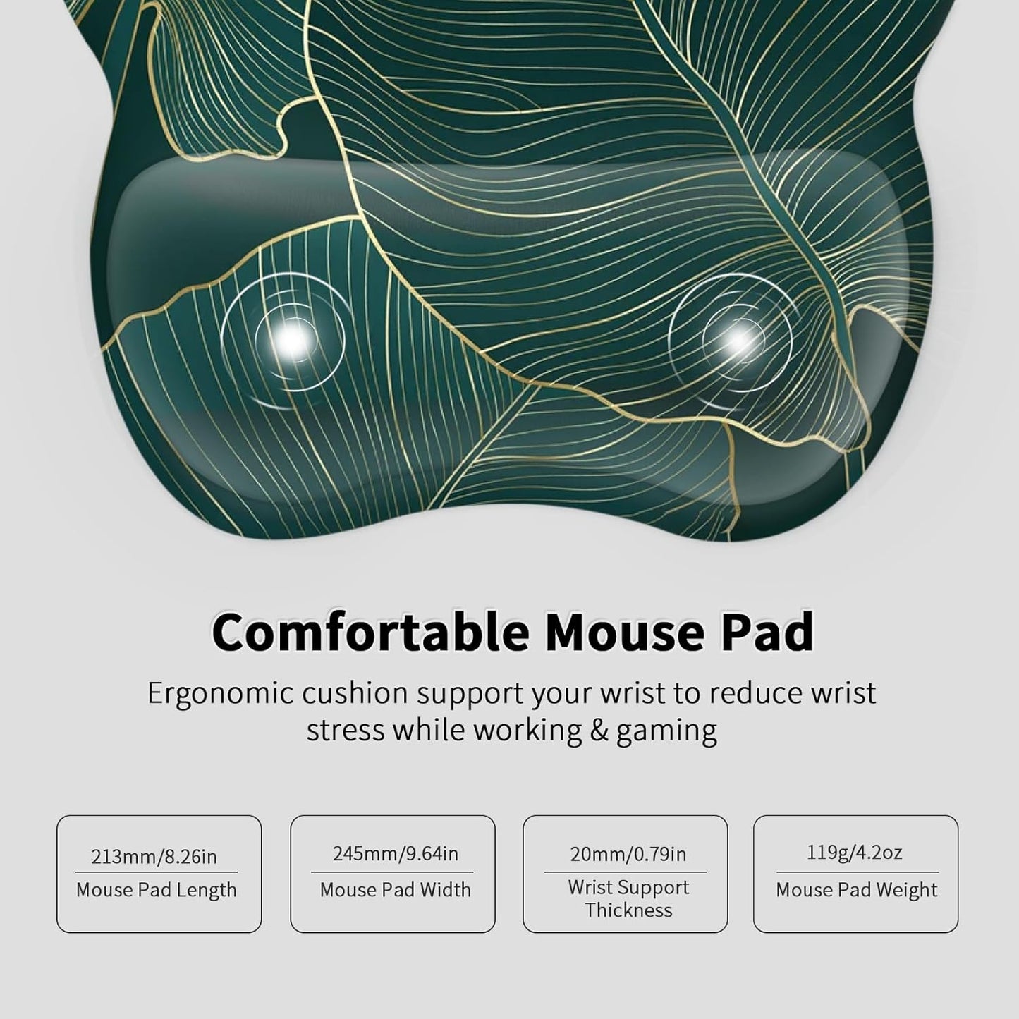 EooCoo Ergonomic Mouse Pad with Wrist Support, Mousepad with Memory Foam Wrist Rest and Non-Slip Base for Computer, Cafe, Home & Office, 9.64 x 8.26 in Office Desk Accessories