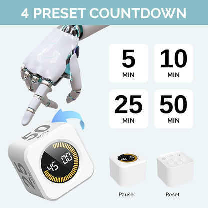 KADAMS Pomodoro Timer Visual - Productivity Pomodoro Cube, 5/10/25/50 Min Countdown & Countup, Silent – Ideal for Work Study Cook Workout Kitchen School Classroom Office ADHD Gift Kids (1, Black)
