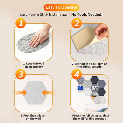 FOCHIER F 10PCS Hexagon Cork Boards for Walls Decor,12"*10.2" Felt Bulletin Board Tiles Sets for Home Office Class Kitchen with 50 Push Pins,Self Adhesive DIY Pin Board for Photos Memos