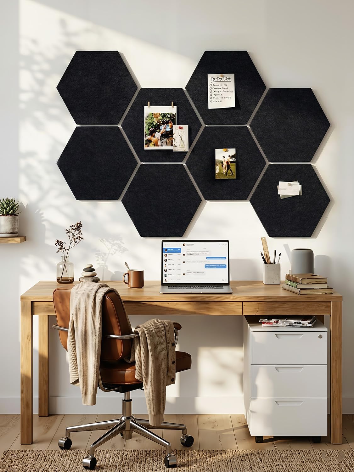 8 Pack Hexagon Felt Bulletin Board Tiles - 12" Large Thick Pin Board for Walls with 30 Push Pins, DIY Boards for Office Home School Decor, Aesthetic Hex Cork Board Alternative