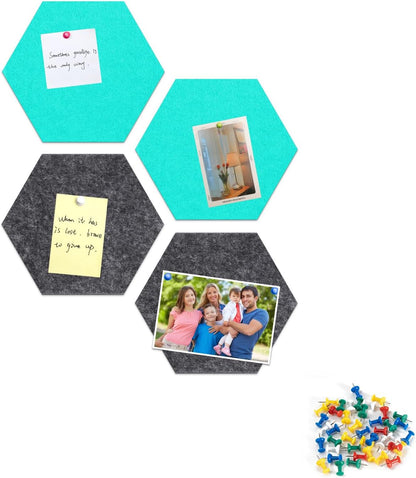 8 Pack Hexagon Felt Bulletin Board Tiles - 12" Large Thick Pin Board for Walls with 30 Push Pins, DIY Boards for Office Home School Decor, Aesthetic Hex Cork Board Alternative