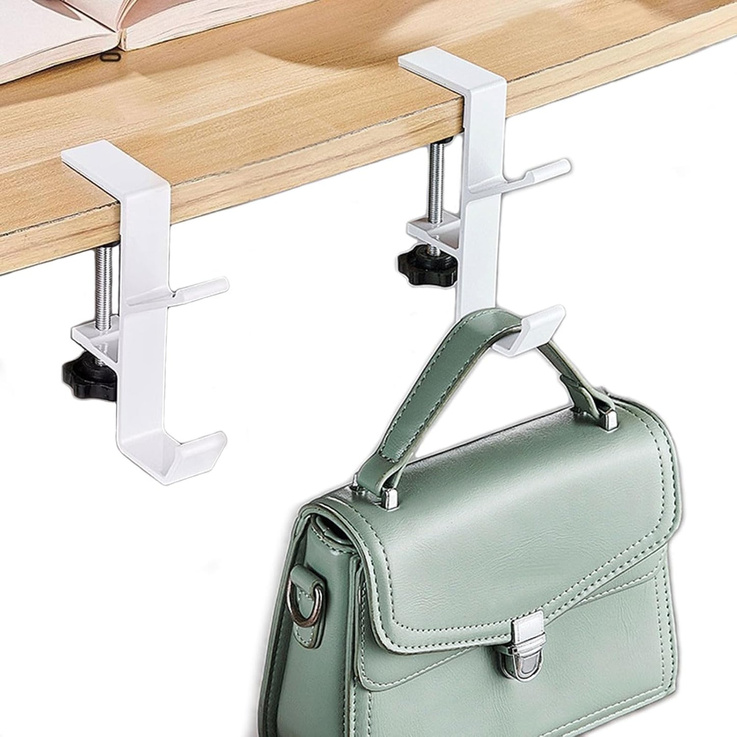KISOY 2Pcs Purse Hook for Table Desk Bag Hook Purse Hanger for Table Backpack Hanger Headphones Holder underdesk Hook Bag Holder for Table (Black)