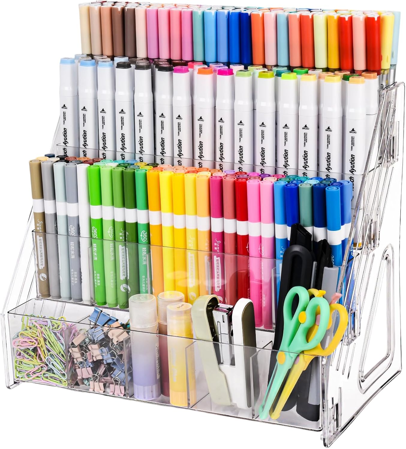 CELSOL Acrylic Desk Organizer – 5 Tier 25 Compartments Vertical Storage for Pens, Markers, Art Supplies & Office Accessories – Clear Desk Storage Solution for Home, Office & School