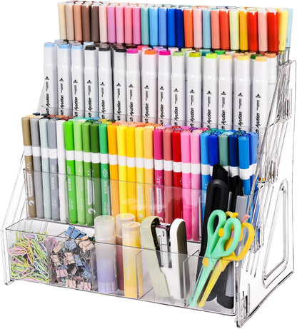 CELSOL Acrylic Desk Organizer – 5 Tier 25 Compartments Vertical Storage for Pens, Markers, Art Supplies & Office Accessories – Clear Desk Storage Solution for Home, Office & School