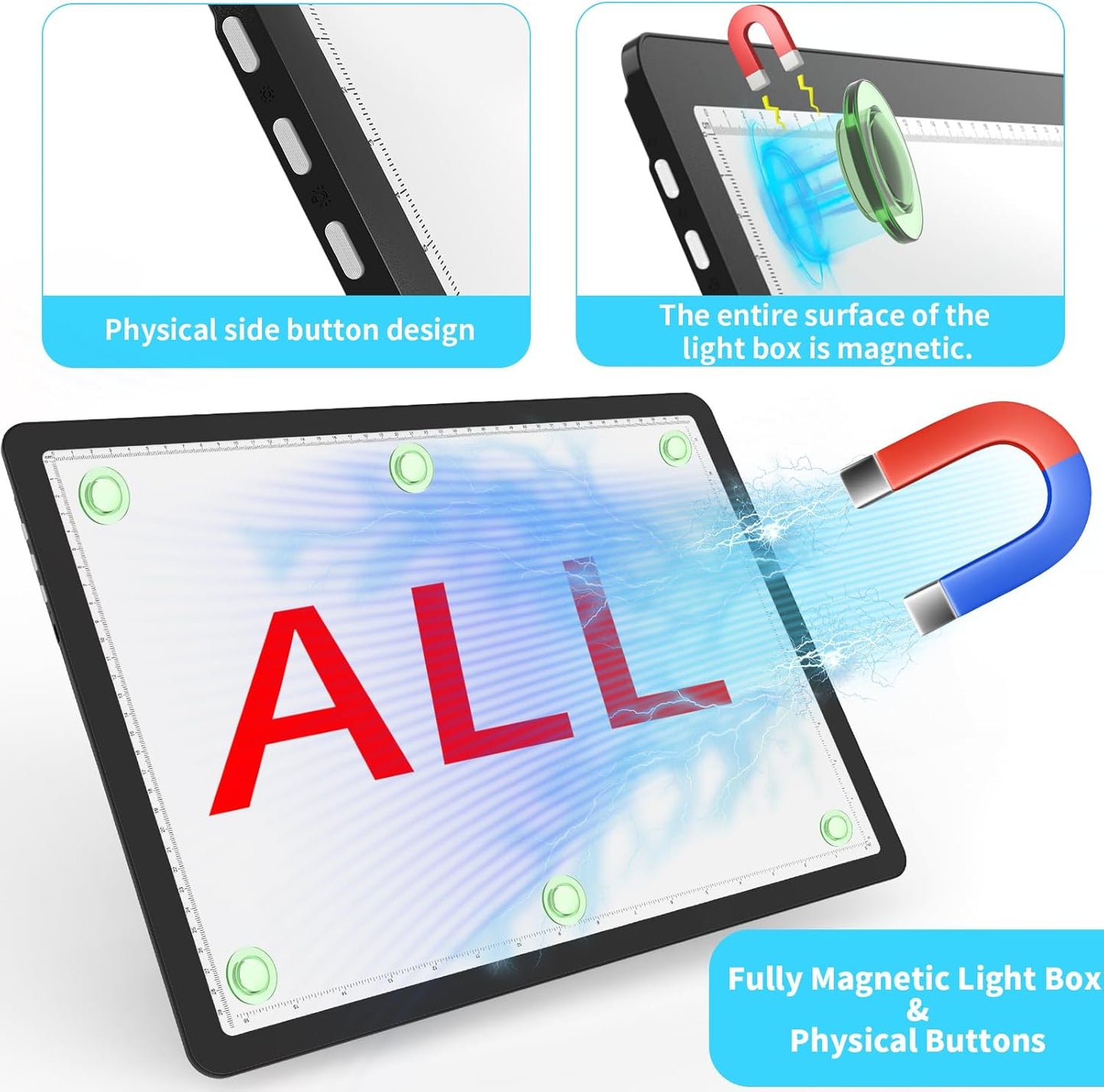 Phylosal Rechargeable A4 LED Light Pad with Built-in Stand, Magnetic Tracing Light Box for Drawing, Diamond Art Light Board with Side Button, Super Bright Light Table for Diamond Painting, Sketching