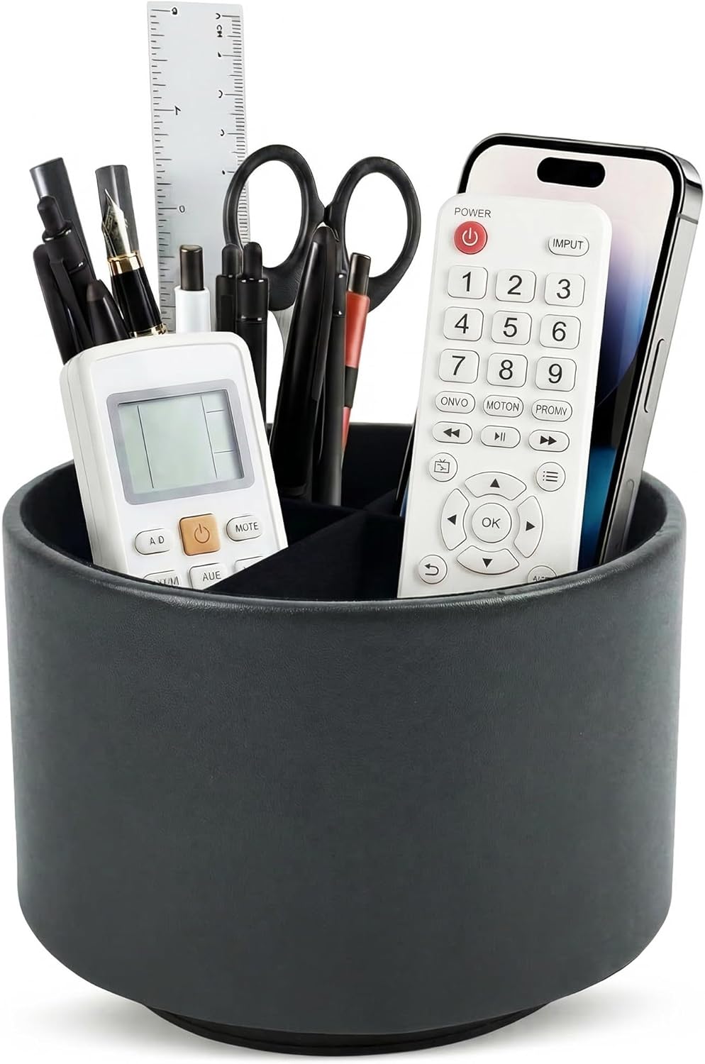 Round Leather Art Supply Organizer,Remote Control Holder,360 Degree Rotating,Multi-Functional Pencil Holder,4 Compartments Desktop Stationary Organizer(1-Fractal Flower) | Round - Colors B