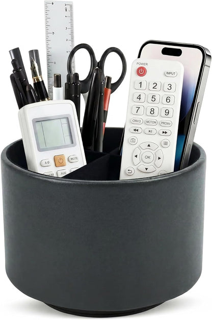 Round Leather Art Supply Organizer,Remote Control Holder,360 Degree Rotating,Multi-Functional Pencil Holder,4 Compartments Desktop Stationary Organizer(1-Fractal Flower) | Round - Colors B