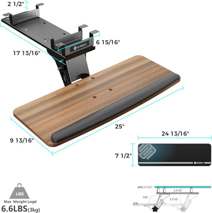 EUREKA ERGONOMIC Height Adjustable Mouse & Keyboard Tray Under Desk, 28x10'' Large Slide Out Swivel Tilt Computer Keyboard Drawer with Pad for Gaming Home Office, Dual Mount