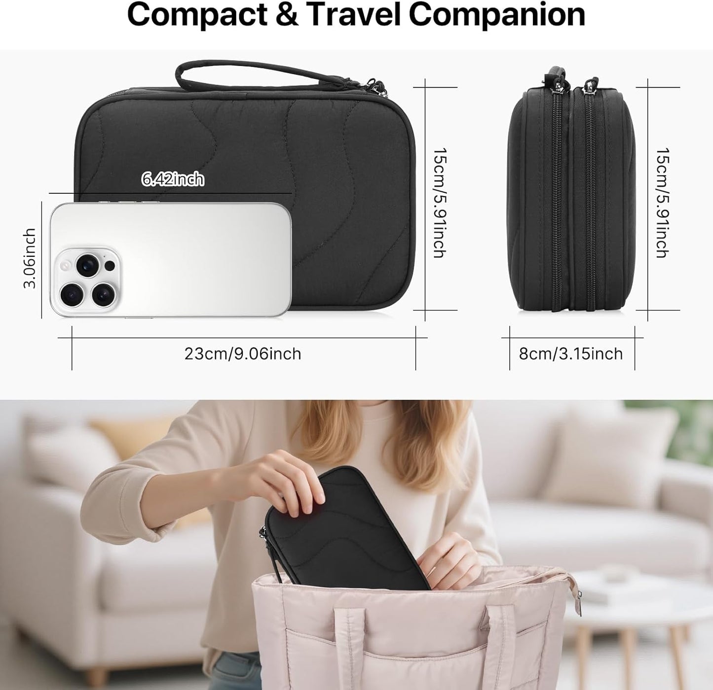 Skycase Tech Pouch - Lightweight Electronics Organizer Travel Case - Double Layers Cable Organizer - All-in-One Storage Bag for Charger, Cord, Phone, Flash Drive, Essentials - XL