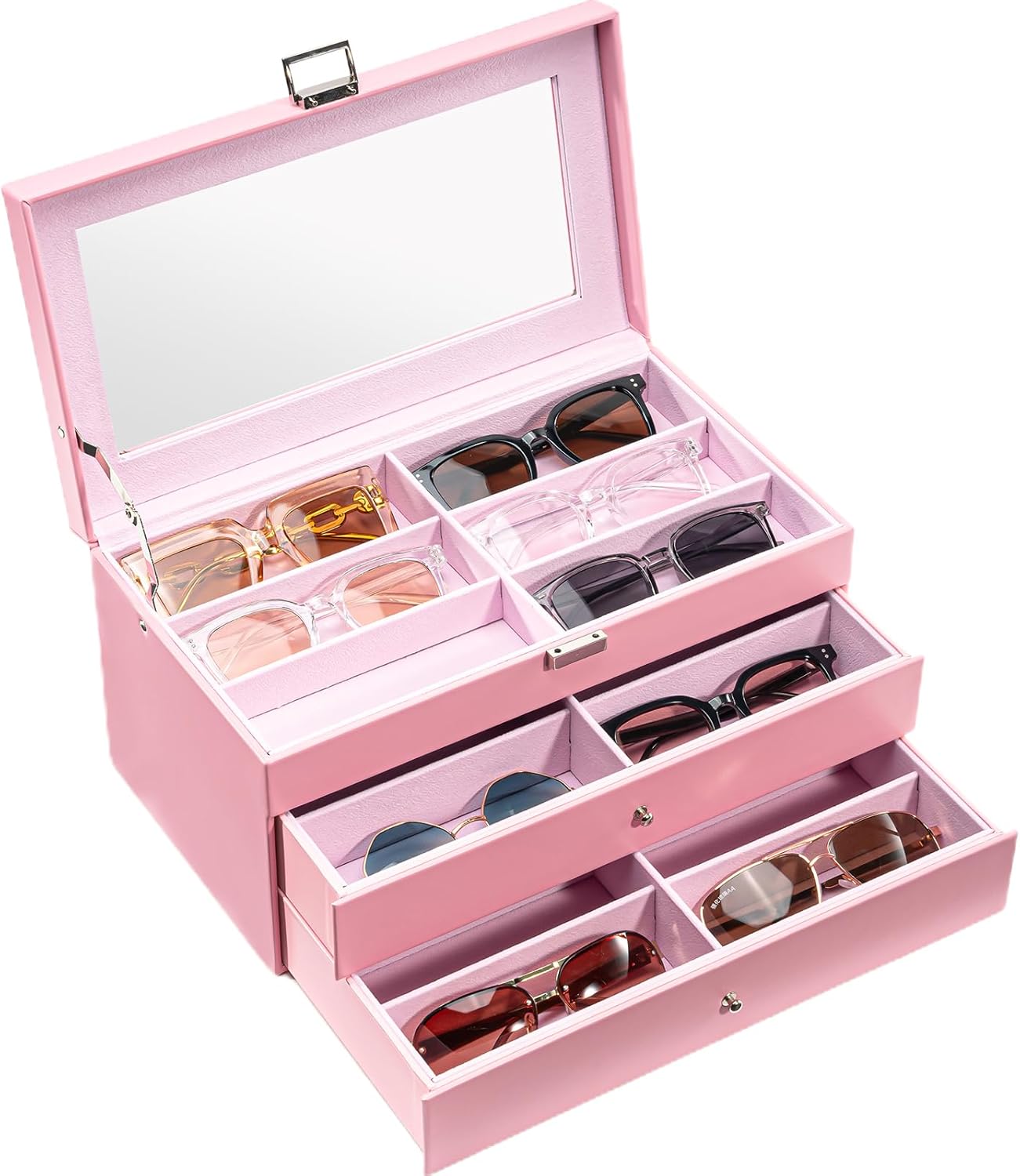 ProCase 3-layer Sunglasses Storage Organizer, 18 Slots Leather Sunglass Box Multiple Pairs Eyeglass Cases Eye Glass Eyewear Display Holder for Men Women, Valentine's Day Gift -Black