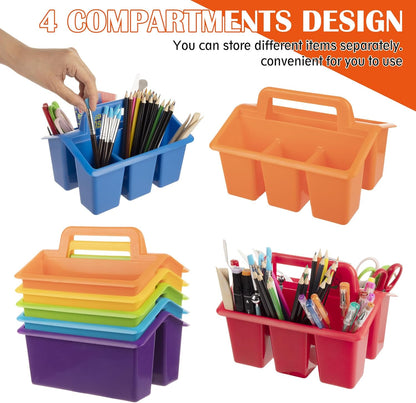 Plastic Caddy With Handle,Protable Classroom Craft Caddy, 6-pack Storage Caddy For Pencil,Pen,Craft Tools (Clear)