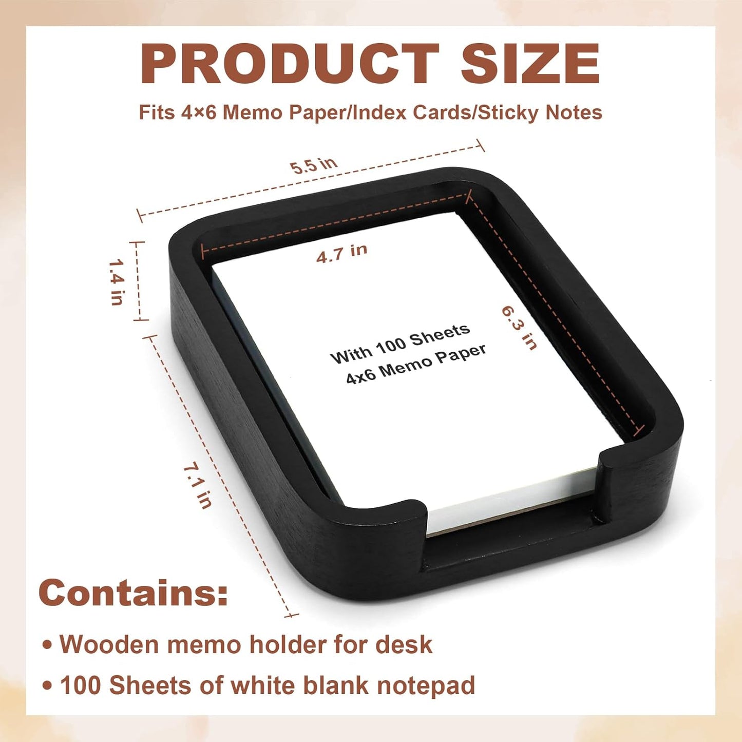 4x6 Memo Paper Holder Organizer for Desk Black Wooden Note Paper Tray with 100 Sheet Blank Memo Pads 4x6 Index Card Tray Black Wood Sticky Note Holder for Office Home School