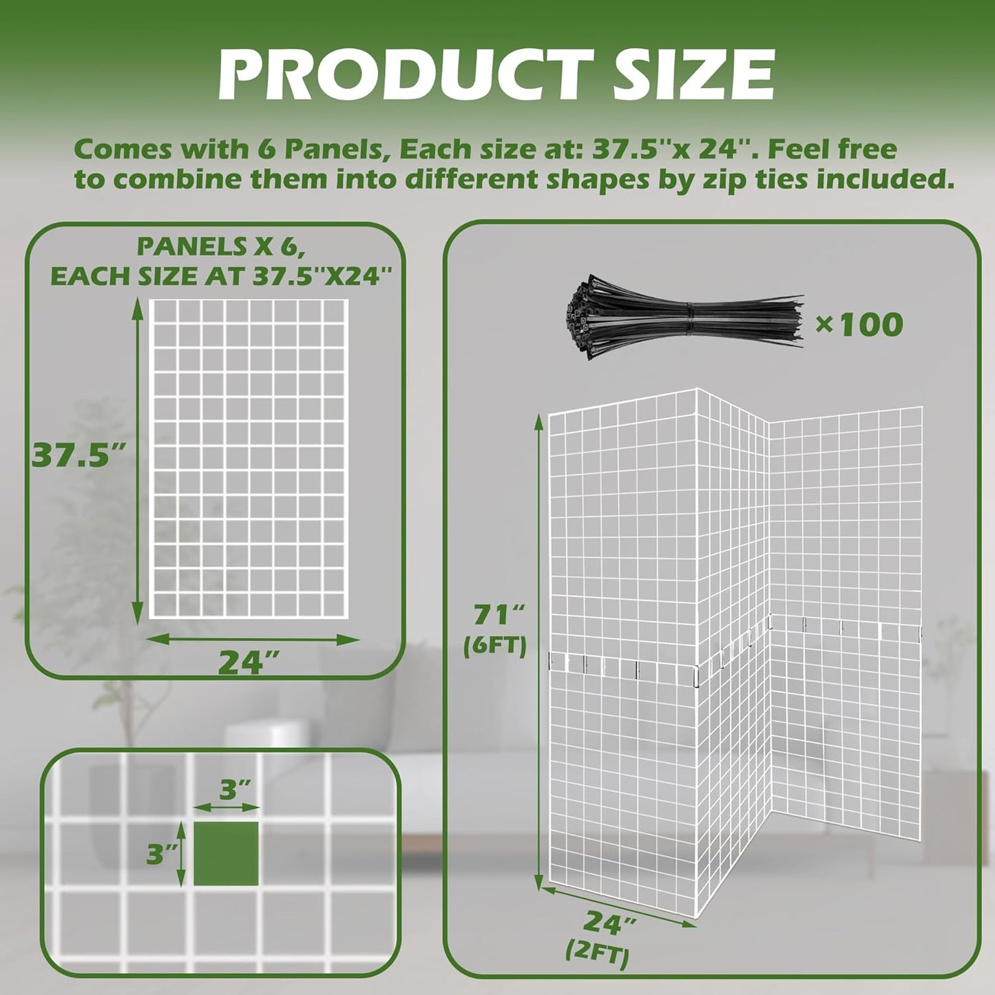 Grid Wall Panels 3 Pcs, Commercial Grade Gridwall Panels, Metal Grid Wall Panel Display Stand, You Can DIY 6 Pack 2'x3' or 3 Pack 2'x6' (Black)