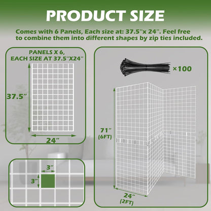 Grid Wall Panels 3 Pcs, Commercial Grade Gridwall Panels, Metal Grid Wall Panel Display Stand, You Can DIY 6 Pack 2'x3' or 3 Pack 2'x6' (Black)