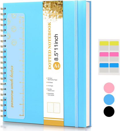 Dotted Notebook, Spiral Notebook Journal 8.5” x 11”, A4 Large Dot Grid Notebooks for Women Men, 100 GSM Dotted Paper, Plastic Hardcover Spiral Bullet Journals for Work School Sketching, Green
