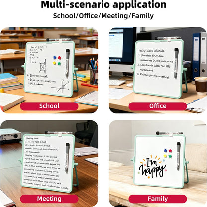 Colorful Dry Erase White Board 8.3x11in, Magnetic Desktop Board with Stand, 2 Markers (Eraser Head), 4 Magnets - Double-Sided Easel for Daily Planning, Memo, Office/Home/School (Blue)