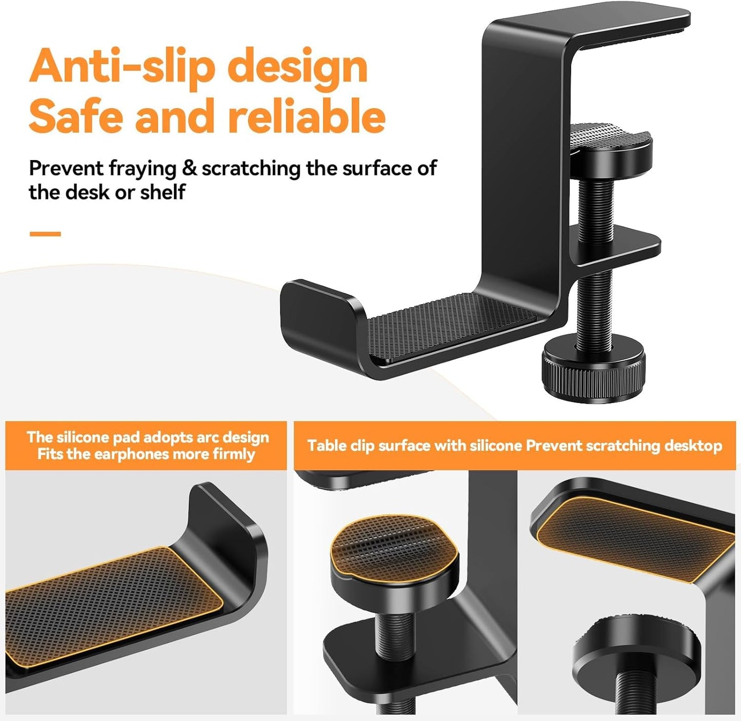 Headphone Hanger Holder Stand-Under Desk Headphone Hanger， Headset Hook Holder Space-Saving Aluminum Stand with Universal Fit for Gaming PC Accessories (Black-1PCS)