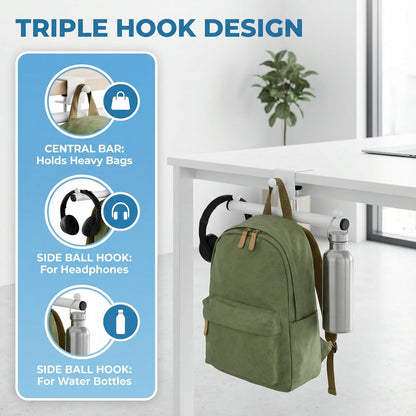 Heavy-Duty Backpack Hanger for Desk & Table, Adjustable Desk Hook for Bag with 80lb Capacity, T-Shape Backpack Holder & Purse Hook for Table, Clip-On Desk Bag Hook for Office Classroom Home