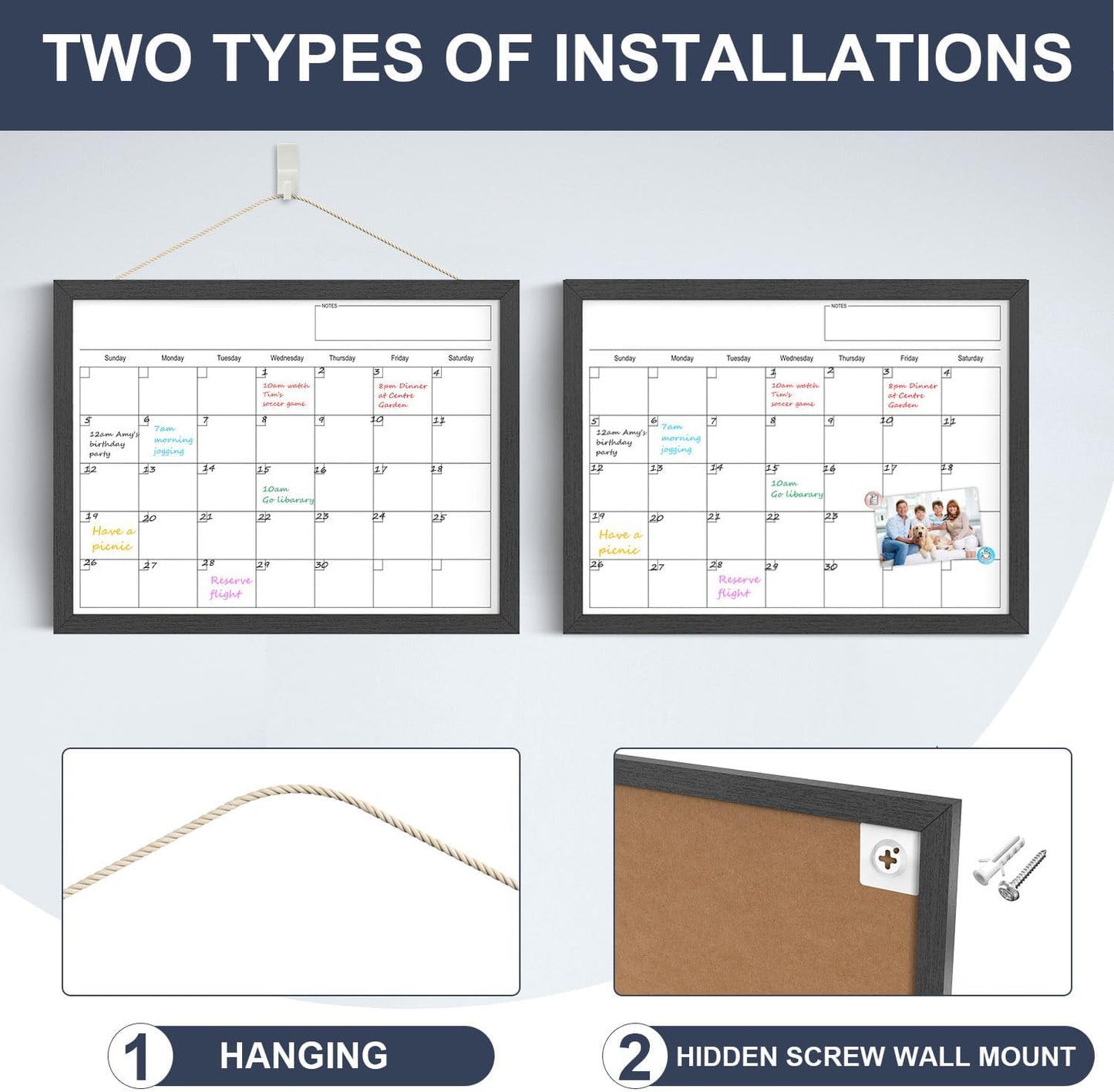 Calendar Whiteboard for Wall, TANKEE 17x13 Inches Whiteboard Calendar Cork Board Combo, Small Magnetic White Board with Wood Framed, Hanging Dry Erase Board for Kitchen Home Office School Planner