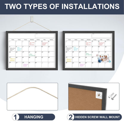 Calendar Whiteboard for Wall, TANKEE 17x13 Inches Whiteboard Calendar Cork Board Combo, Small Magnetic White Board with Wood Framed, Hanging Dry Erase Board for Kitchen Home Office School Planner