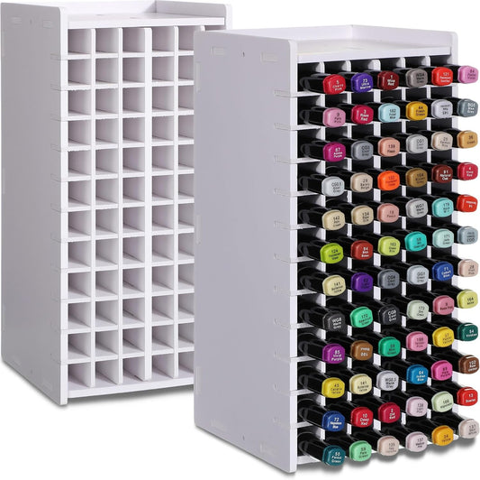 2 Pack Marker Storage Organizer, 360 Slots Total Art Supply Holder for Desk, Marker Rack with Removable Dividers for Colored Pencils & Paint Brushes (13.2 x 10 x 5.3)