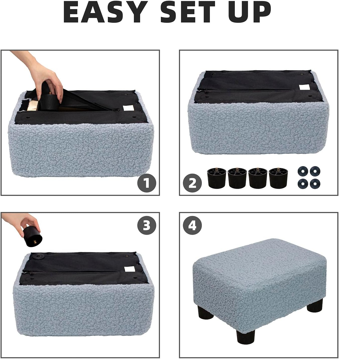 CAROLMADE Small Foot Stool Ottoman Footstool with Legs Under Desk Footrest for Living Room Bedroom and Office, Soft Ivory White