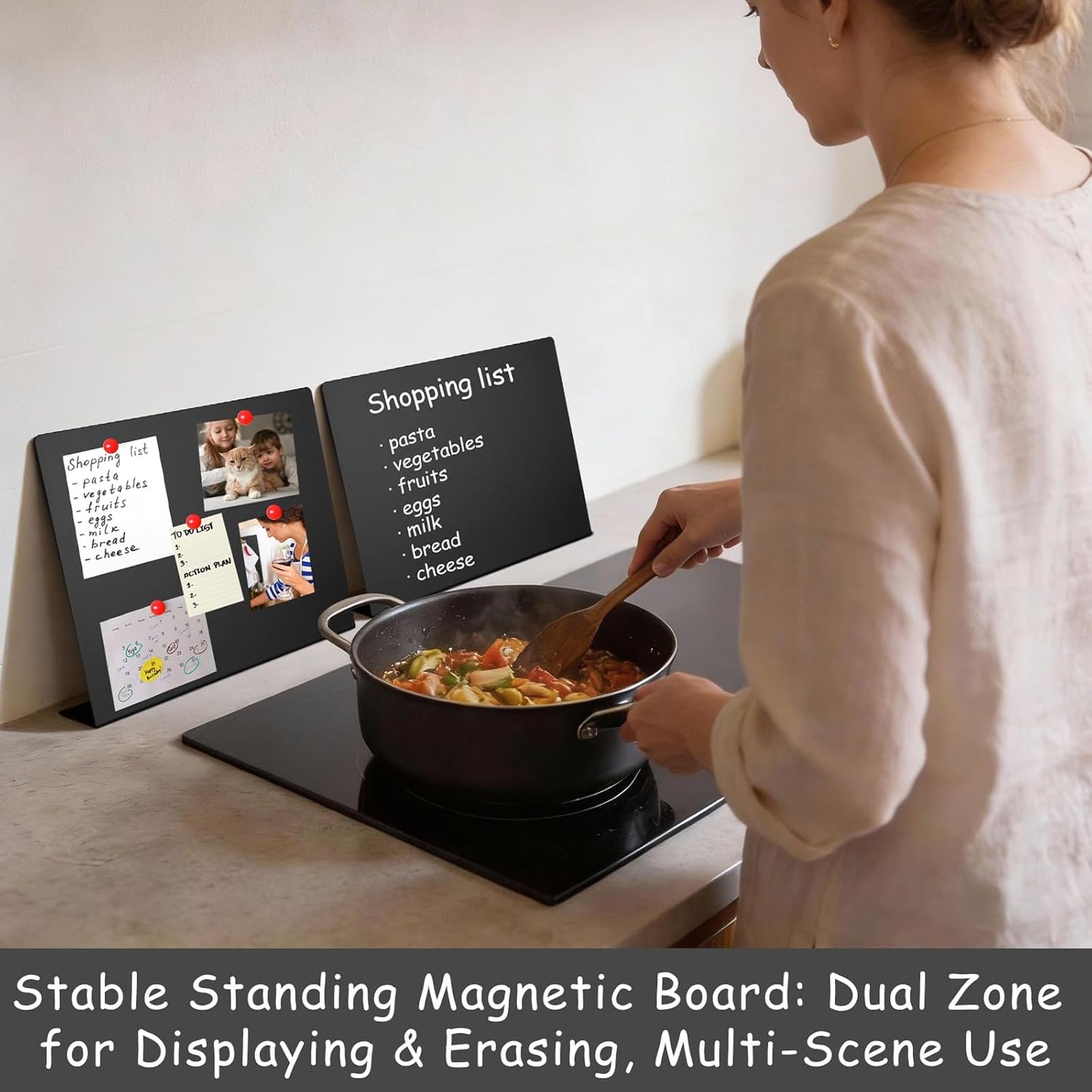 Geyoga 2 Pack Magnetic Bulletin Board with Stand, 16 x 12 Inch Black Magnet Display Board for Memo, Menu, Notes, Photos, for Kitchen Countertop, Office Desk, School