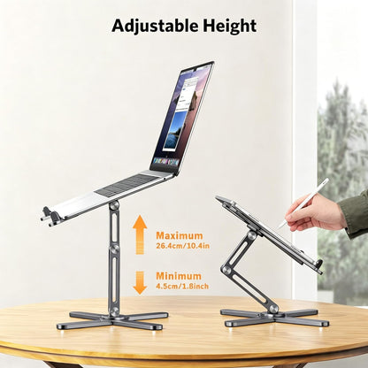 OMOTON LA10 360° Rotating Laptop Stand Riser for Desk, Ergonomic Foldable Computer Stand Adjustable Height Angles for Collaborative Work, Easy Storage Fit Macbooks,All Laptops up to 16 inches, Silver