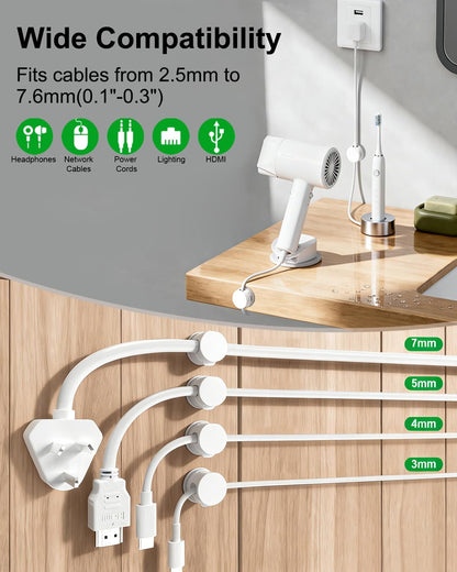 OneLeaf 12 Pack 360° Rotatable Spring Cable Clips[1s Lock], Adhesive Cord Holder for Nightstand, Phone Charger Cord Holder for Desk Home Office Car Game Station