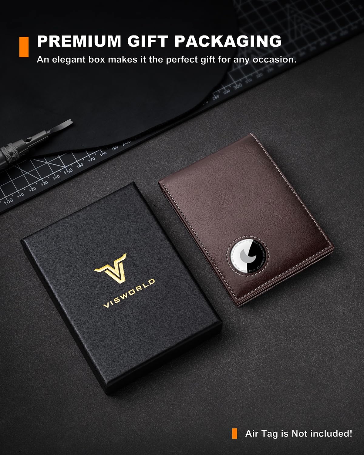 Men's Wallet with Airtag Holder, Bifold Full-Grain Leather Wallet for Apple Air Tag (1st & 2nd Generation), Slim Wallet for Men with RFID Blocking, 11 Card Slots