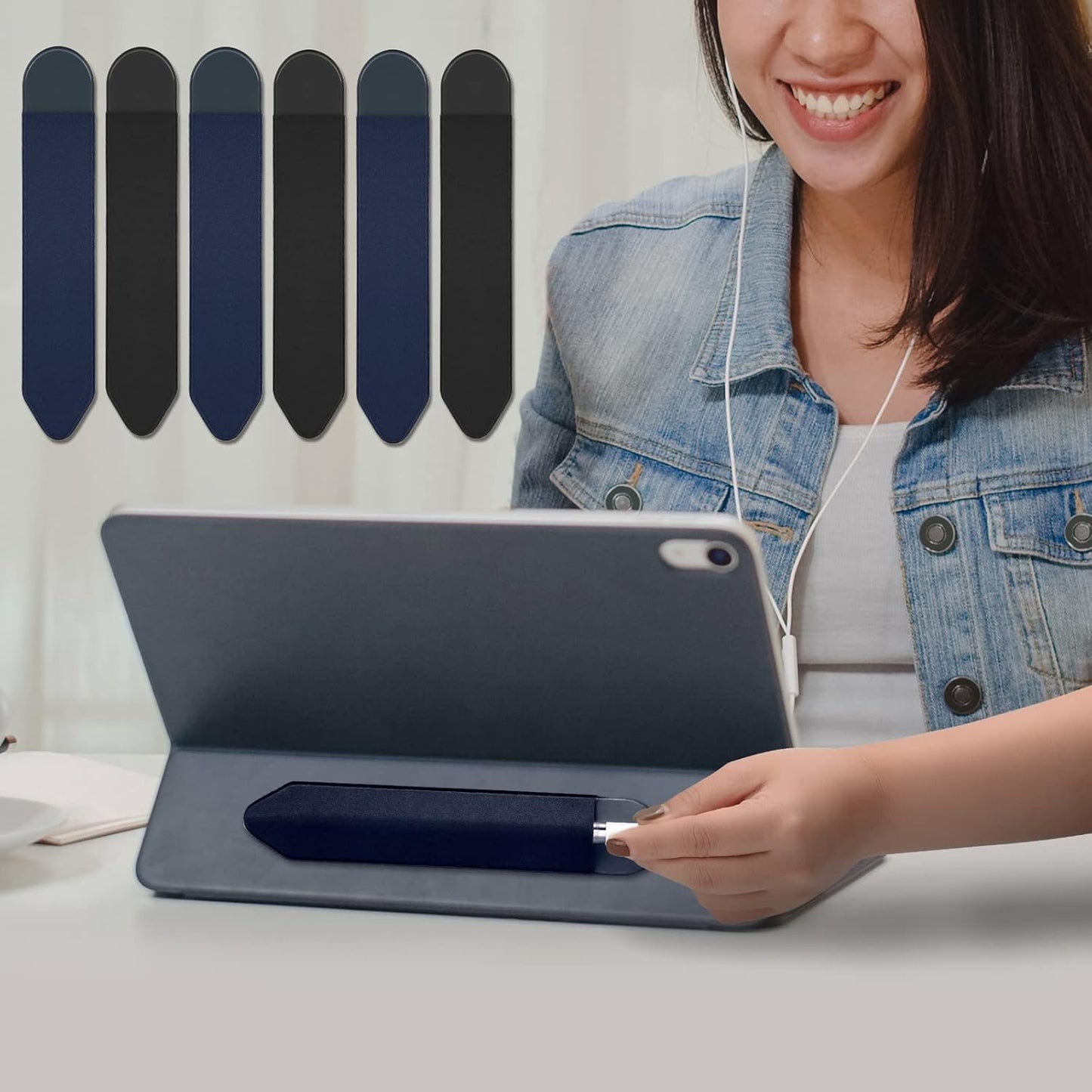 Apple Pencil Holder, 5 Pack Durable Elastic Apple Pencil (1st and 2nd Gen) Case Pocket, Adhesive Sleeve Pouch for iPad 8.3/9.7/10.2/10.5/11/12.9 Inch (Black Black)
